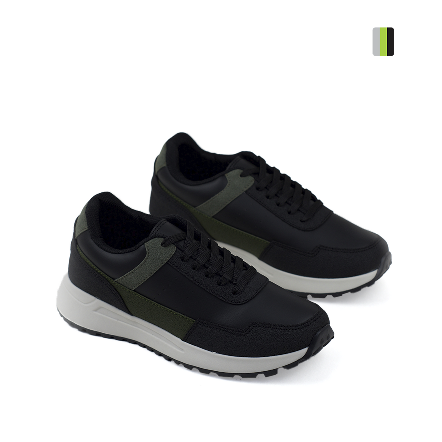 Calzado para hombre casual negro x verde militar channel, Pisamonte